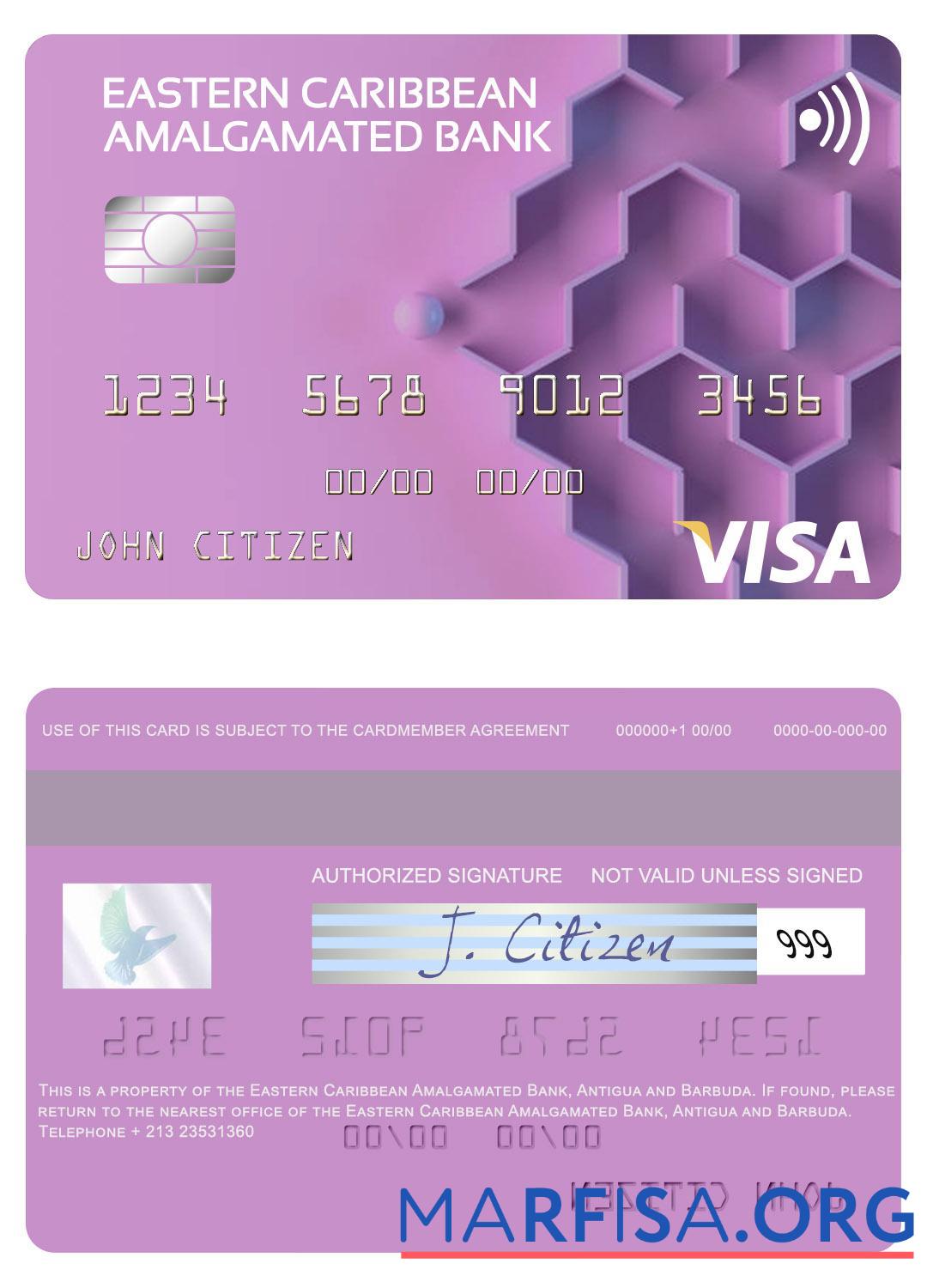 Downloadable Antigua and Barbuda Eastern Caribbean Amalgamated Bank visa card download for verification